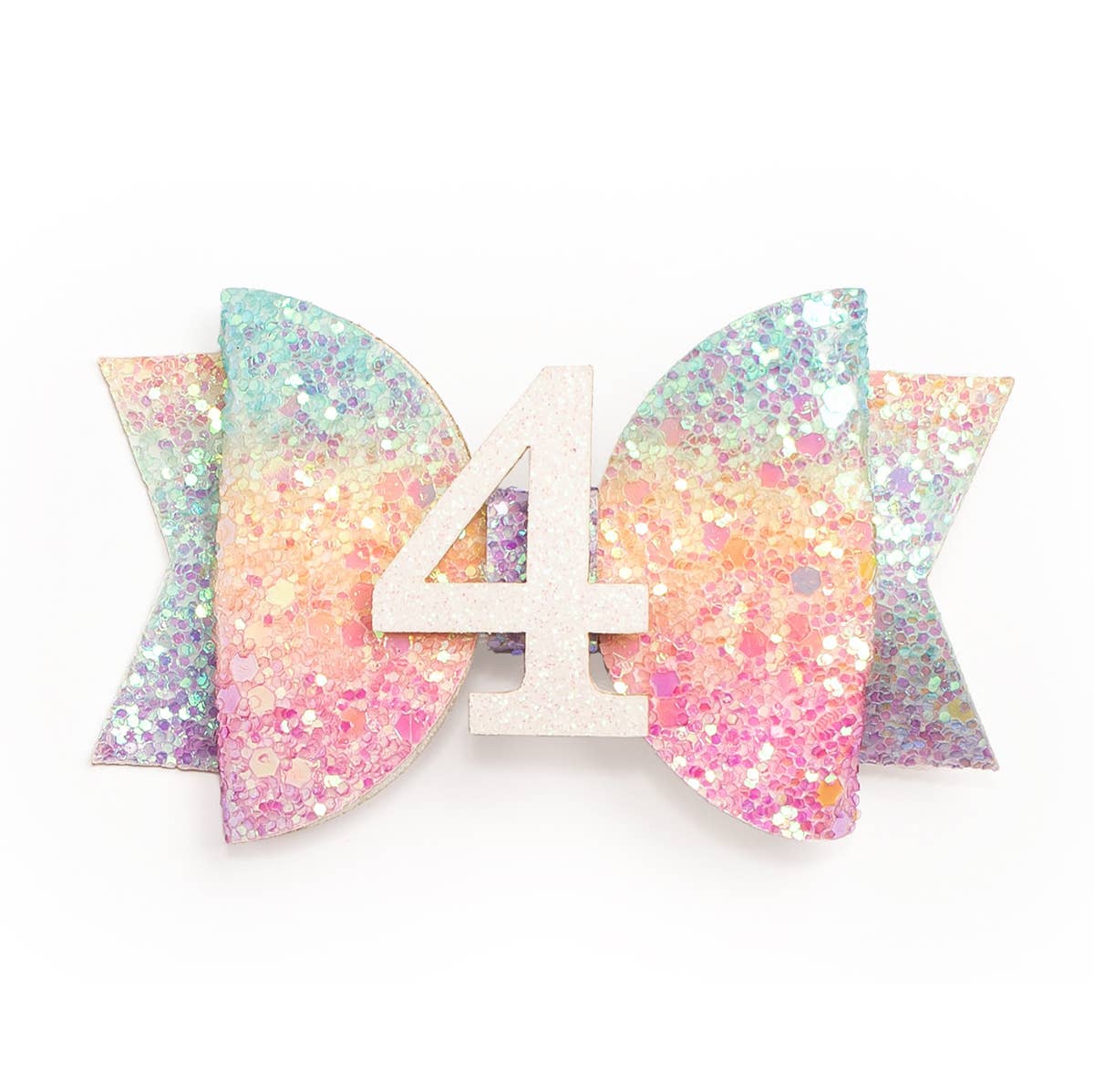 Pastel Rainbow 4th Birthday Bow Clip