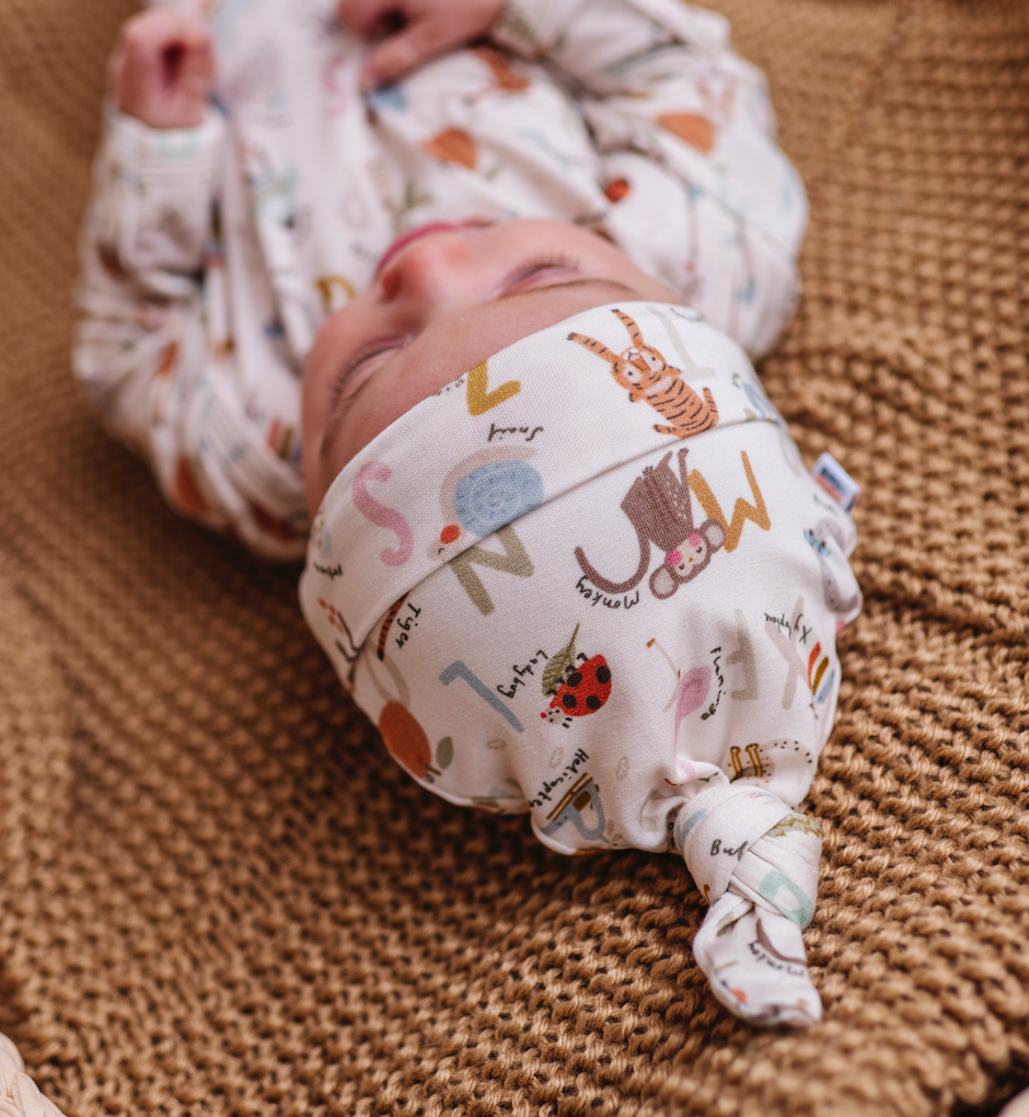Animal ABC Bamboo Knotted Baby Gown + Hat