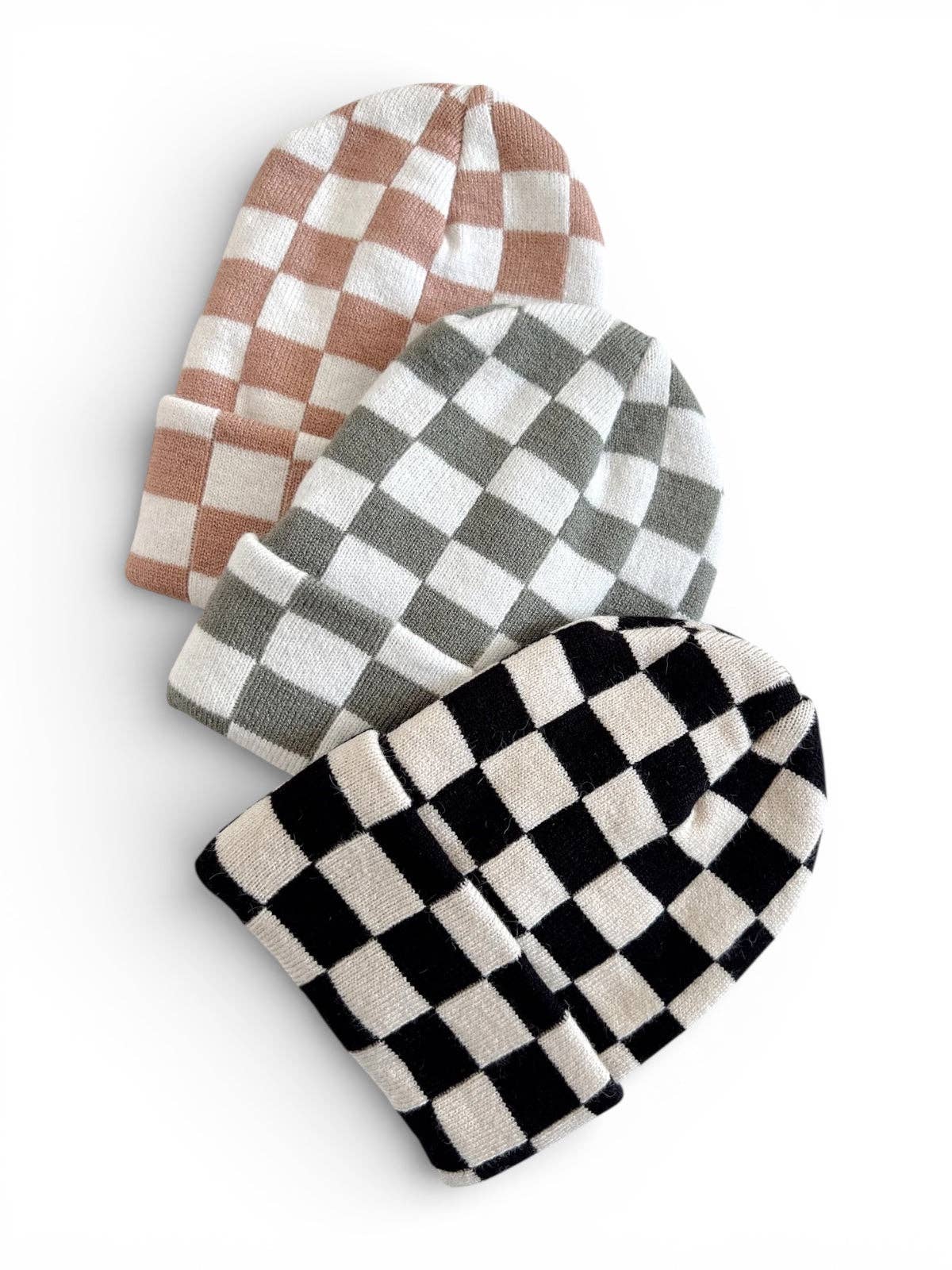 Baby's First Hat-Tan/Warm White Checkerboard