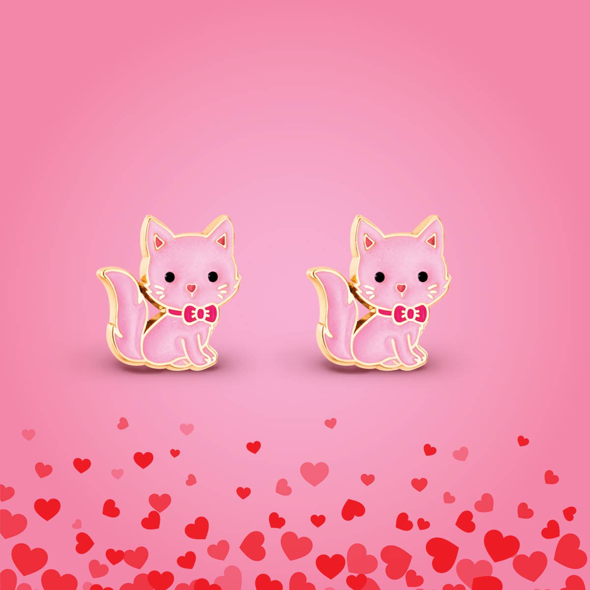 Pink Kitty Stud Earrings