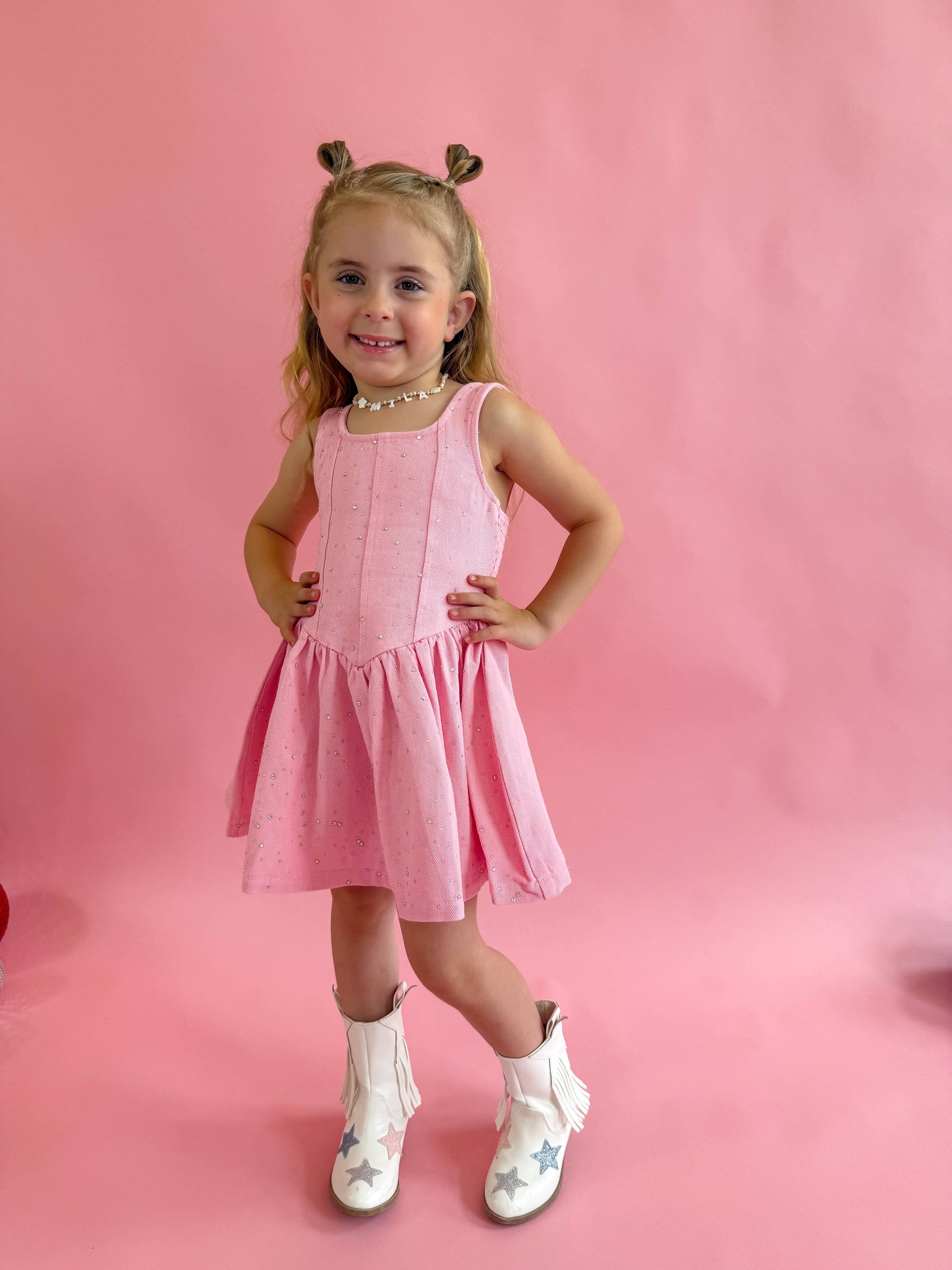 Pink Denim Sparkle Dress