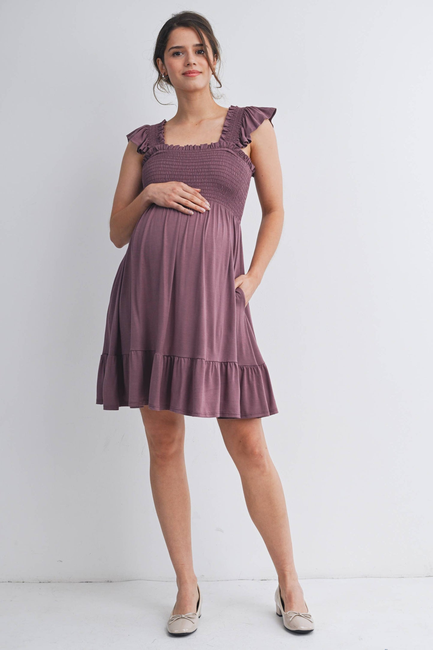 Smocked Tiered Maternity Mini Dress