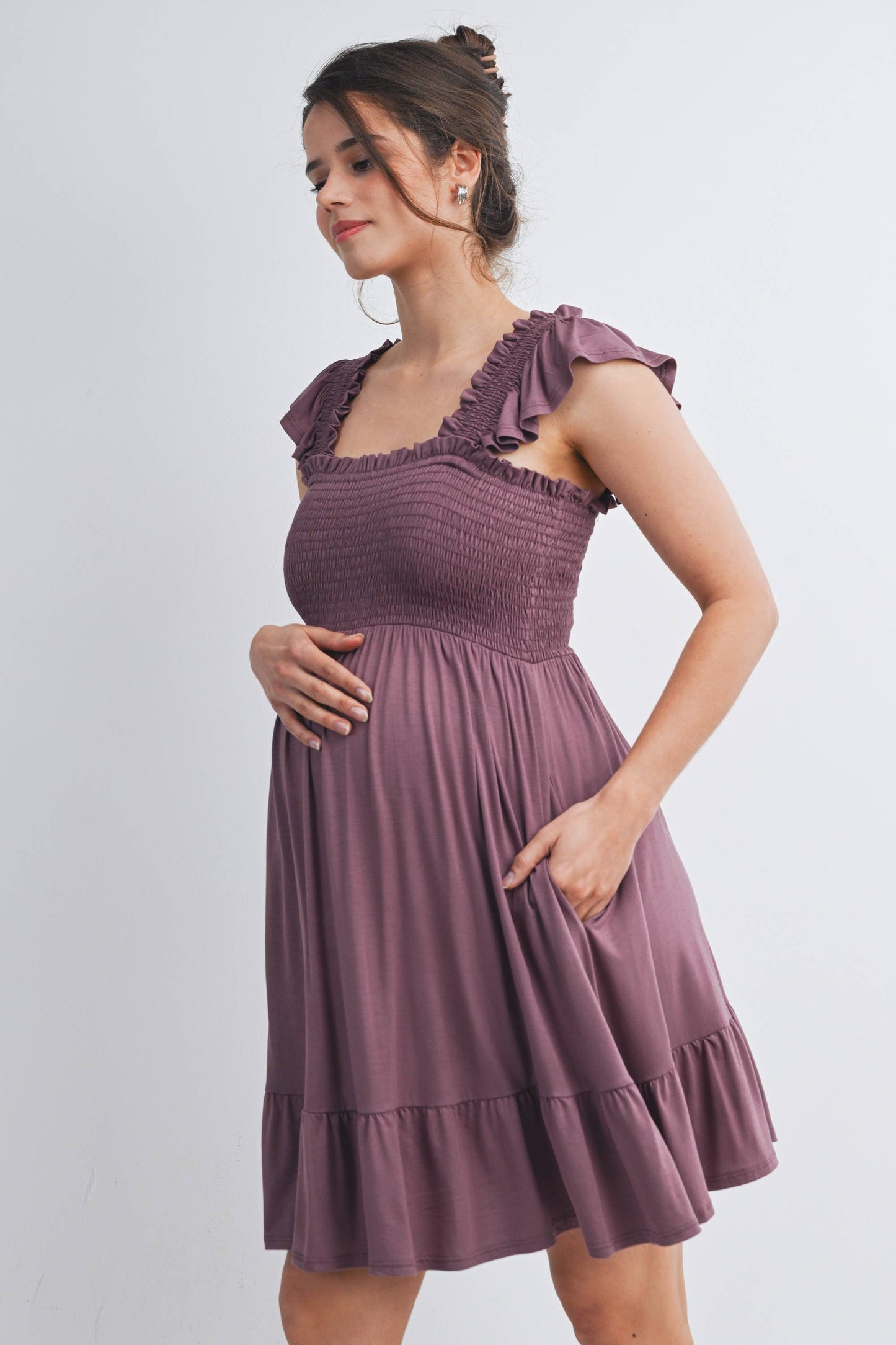 Smocked Tiered Maternity Mini Dress