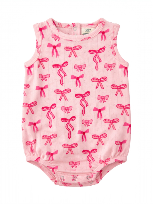 Pink Bows Organic Pointelle Bubble