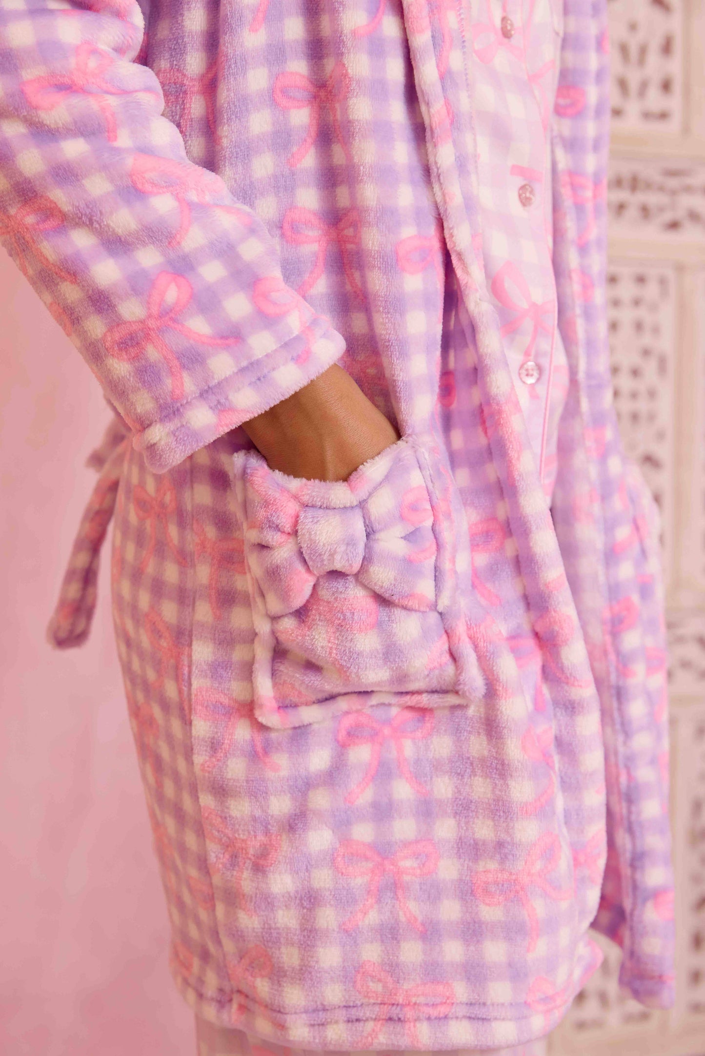 Gingham Bow Cozy Bathrobe