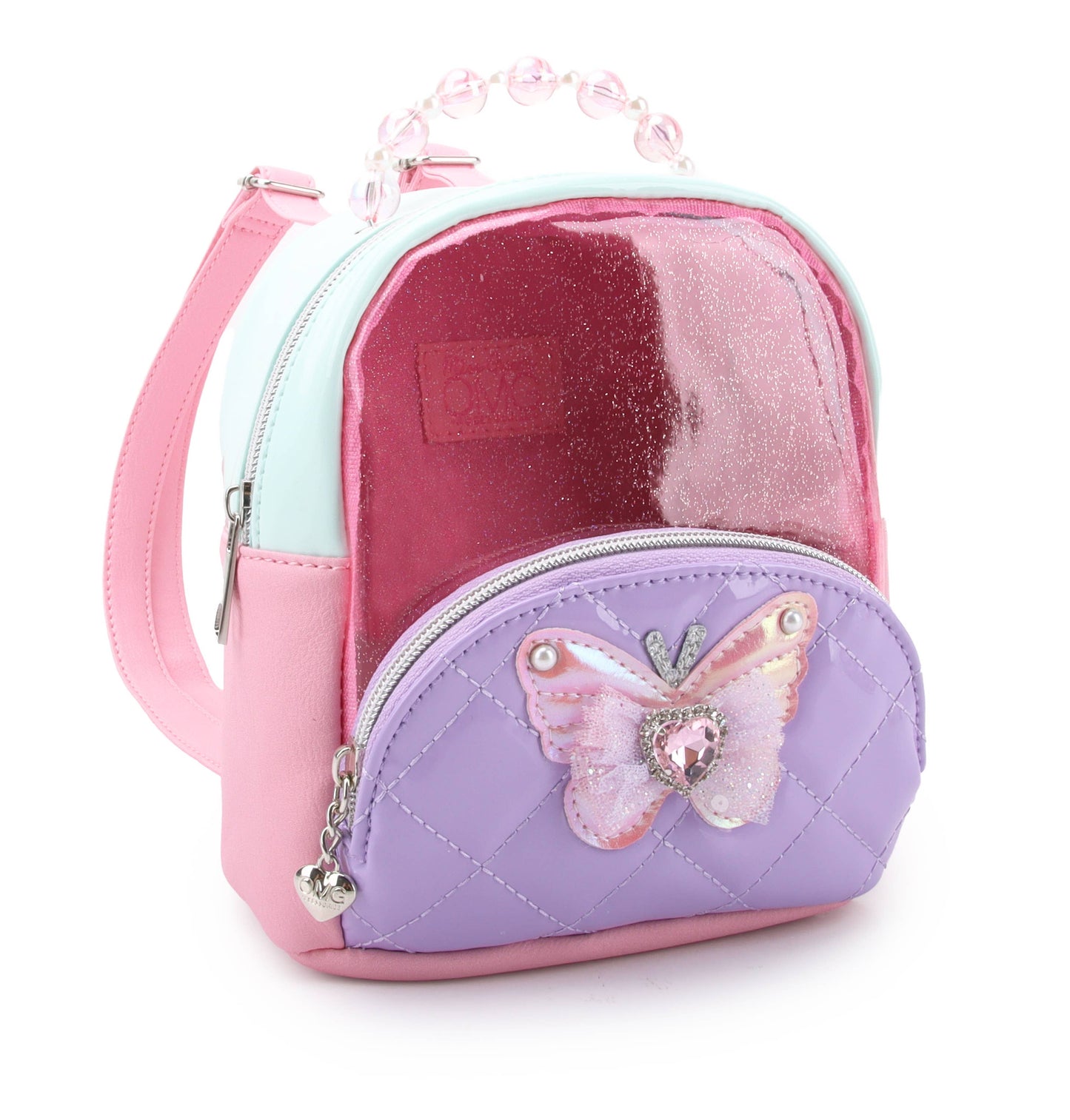 Quilted Clear Mini Backpack with Beaded Top Handle