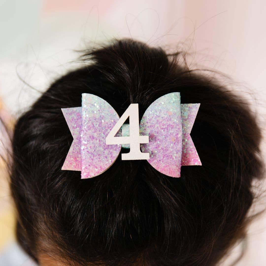 Pastel Rainbow 4th Birthday Bow Clip