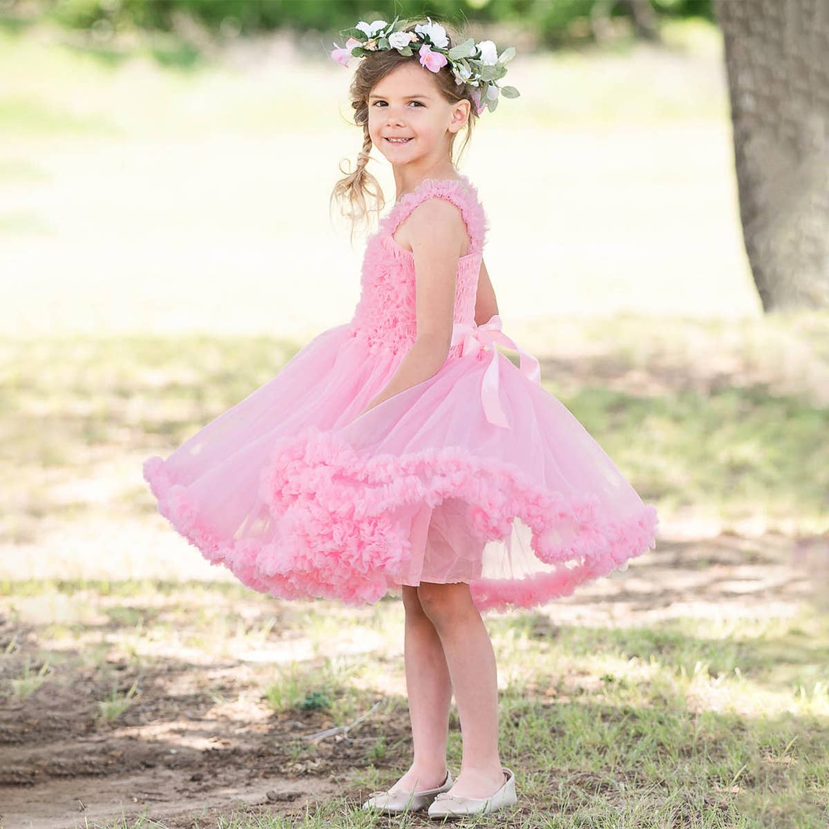 Pink Tulle Sleeveless Princess Dress