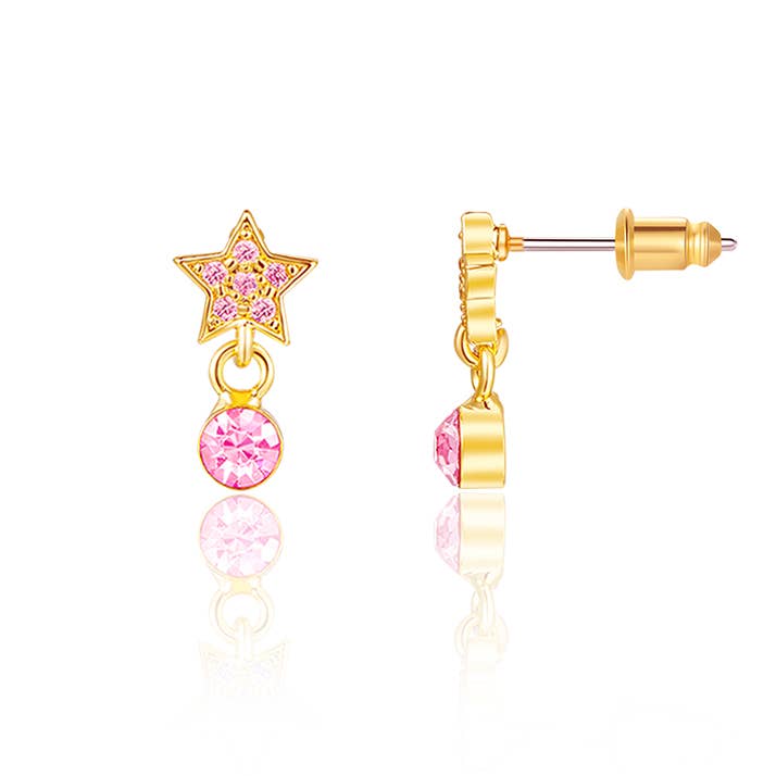Star with Pink Cubic Zirconia Drop Earrings